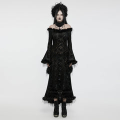 WQ-760LQF Gothic Lace Flare Sleeve Black Dress Dark Elegance?-??Punk Rave Clothing