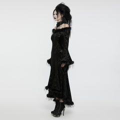 WQ-760LQF Gothic Lace Flare Sleeve Black Dress Dark Elegance?-??Punk Rave Clothing