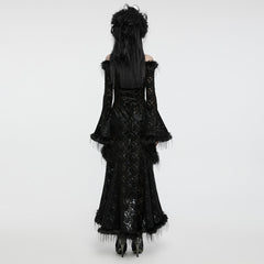 WQ-760LQF Gothic Lace Flare Sleeve Black Dress Dark Elegance?-??Punk Rave Clothing