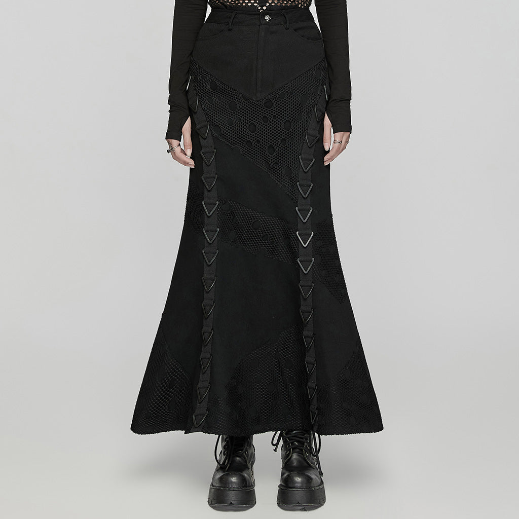 WQ-762BQF Gothic Black Punk Skirt with Mesh Lace Detailing?-??Punk Rave Clothing