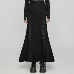 WQ-762BQF Gothic Black Punk Skirt with Mesh Lace Detailing?-??Punk Rave Clothing