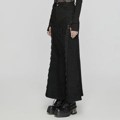 WQ-762BQF Gothic Black Punk Skirt with Mesh Lace Detailing?-??Punk Rave Clothing