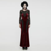 WQ-763LQF Elegant Gothic Velvet Dress with Lace Sleeves and Corset Back?-??Punk Rave Clothing