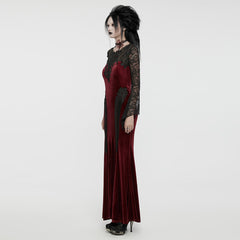WQ-763LQF Elegant Gothic Velvet Dress with Lace Sleeves and Corset Back?-??Punk Rave Clothing