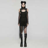 WQ-768LQF Edgy Two-Piece Hooded Mesh Black Punk Dress?-??Punk Rave Clothing