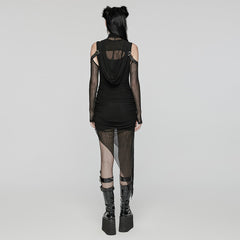 WQ-768LQF Edgy Two-Piece Hooded Mesh Black Punk Dress?-??Punk Rave Clothing