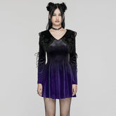 WQ-770LQF Velvet Gothic Dress with Lace Embellishments and Lace-up Back?-??Punk Rave Clothing