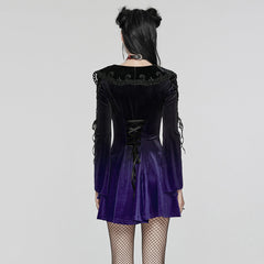 WQ-770LQF Velvet Gothic Dress with Lace Embellishments and Lace-up Back?-??Punk Rave Clothing