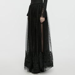 WQ-771DQF Gothic Maximal Embroidered Sheer Black Lace Layered Mesh Skirt?-??Punk Rave Clothing