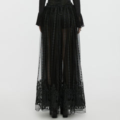 WQ-771DQF Gothic Maximal Embroidered Sheer Black Lace Layered Mesh Skirt?-??Punk Rave Clothing