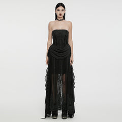 WQ-773LQF Gothic Dress Sheer Lace Embroidered Strapless Elegant Maxi Design?-??Punk Rave Clothing