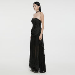 WQ-773LQF Gothic Dress Sheer Lace Embroidered Strapless Elegant Maxi Design?-??Punk Rave Clothing