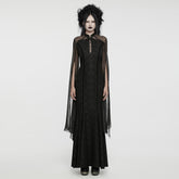 WQ-774LQF Ethereal Black Lace Gothic Dress with Chiffon Cape Sleeves?-??Punk Rave Clothing