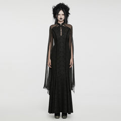 WQ-774LQF Ethereal Black Lace Gothic Dress with Chiffon Cape Sleeves?-??Punk Rave Clothing