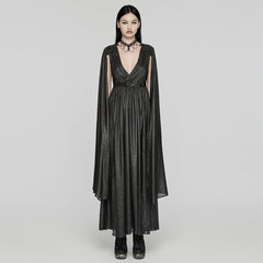 WQ-776LQF Elegant Long Gothic V-Neck Dress with Sheer Cape Details?-??Punk Rave Clothing