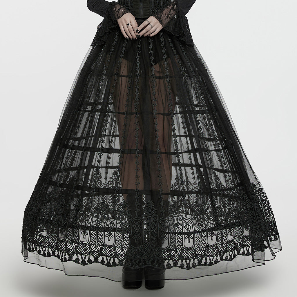 WQ-783BQF Gothic Cage Maxi Skirt Steampunk Layered Black Tulle Skirt?-??Punk Rave Clothing