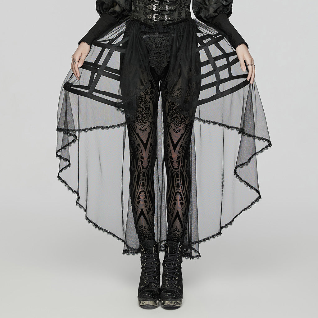 WQ-784BQF Elegant Gothic Cage-Inspired Black Sheer Overlay Skirt?-??Punk Rave Clothing