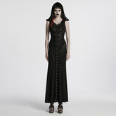 WQ-800LQF Gothic Black Mesh Studded Long Punk Dress
