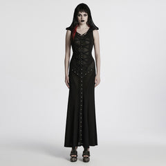 WQ-800LQF Gothic Black Mesh Studded Long Punk Dress