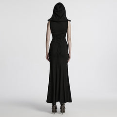 WQ-800LQF Gothic Black Mesh Studded Long Punk Dress