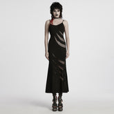 WQ-802LQF Edgy Slashed Strappy Punk Maxi Dress with Mesh Panels