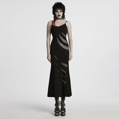 WQ-802LQF Edgy Slashed Strappy Punk Maxi Dress with Mesh Panels