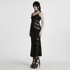 WQ-802LQF Edgy Slashed Strappy Punk Maxi Dress with Mesh Panels