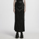 WQ-814BQF Gothic Skirt Black Lace Long Maxi Rivet Details