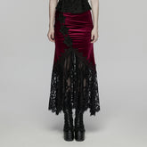 WQ-833BQF Gothic Lace Velvet Skirt with Floral Appliqu¨¦ Trim