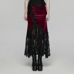 WQ-833BQF Gothic Lace Velvet Skirt with Floral Appliqu???¡ì?| Trim