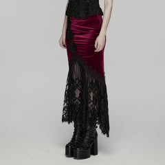 WQ-833BQF Gothic Lace Velvet Skirt with Floral Appliqu???¡ì?| Trim