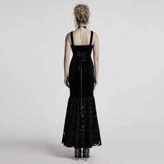 WQ-837LQF Gothic Dress Black Velvet Straps Long Lace Detail