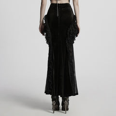 WQ-841BQF Velvet Gothic Skirt with Lace Ruffle Detail Floor Length