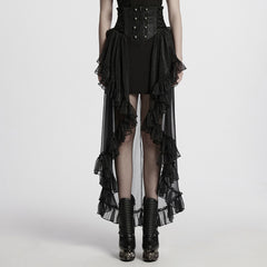 WQ-845BQF Gothic Skirt High Waist Steampunk Ruffled Mesh Maxi Design