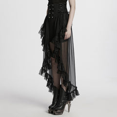 WQ-845BQF Gothic Skirt High Waist Steampunk Ruffled Mesh Maxi Design