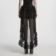 WQ-845BQF Gothic Skirt High Waist Steampunk Ruffled Mesh Maxi Design