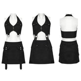WQ-846LQF Edgy Halter Punk Dresses with Dark Utility Skirt