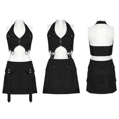 WQ-846LQF Edgy Halter Punk Dresses with Dark Utility Skirt