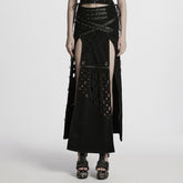 WQ-847BQF Edgy High-Slit Belted Punk Skirt with Mesh Panels
