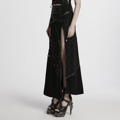 WQ-847BQF Edgy High-Slit Belted Punk Skirt with Mesh Panels