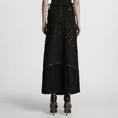 WQ-847BQF Edgy High-Slit Belted Punk Skirt with Mesh Panels