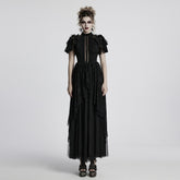WQ-853LQF Gothic Dress Vintage Lace Ruffle Sleeves Long Black Gown