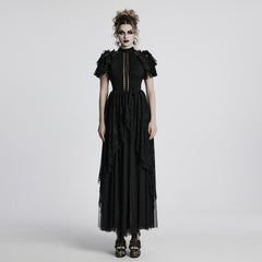 WQ-853LQF Gothic Dress Vintage Lace Ruffle Sleeves Long Black Gown