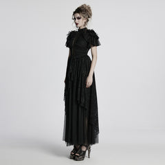 WQ-853LQF Gothic Dress Vintage Lace Ruffle Sleeves Long Black Gown