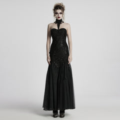 WQ-859LQF Elegant Black Lace Gothic Dress Strapless Floor-Length Gown