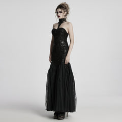 WQ-859LQF Elegant Black Lace Gothic Dress Strapless Floor-Length Gown