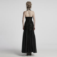 WQ-859LQF Elegant Black Lace Gothic Dress Strapless Floor-Length Gown