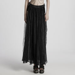 WQ-861BQF Gothic Skirt Sheer Black Layered Chains Maxi Elegance