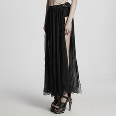 WQ-861BQF Gothic Skirt Sheer Black Layered Chains Maxi Elegance