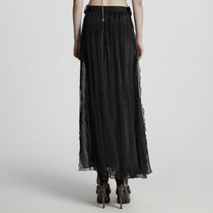 WQ-861BQF Gothic Skirt Sheer Black Layered Chains Maxi Elegance